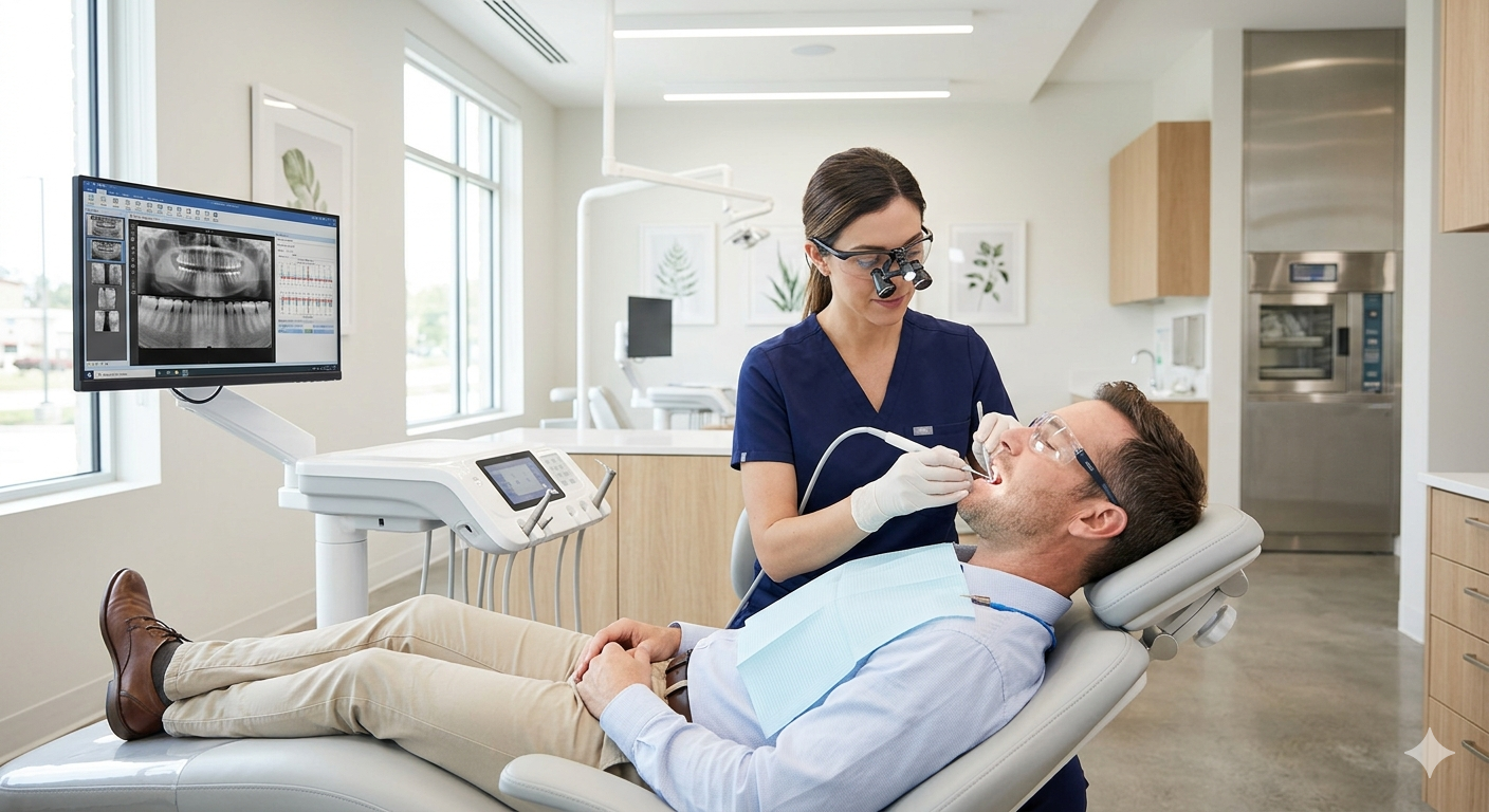Servicios Procedimiento de limpieza dental en clínica premium con equipo moderno