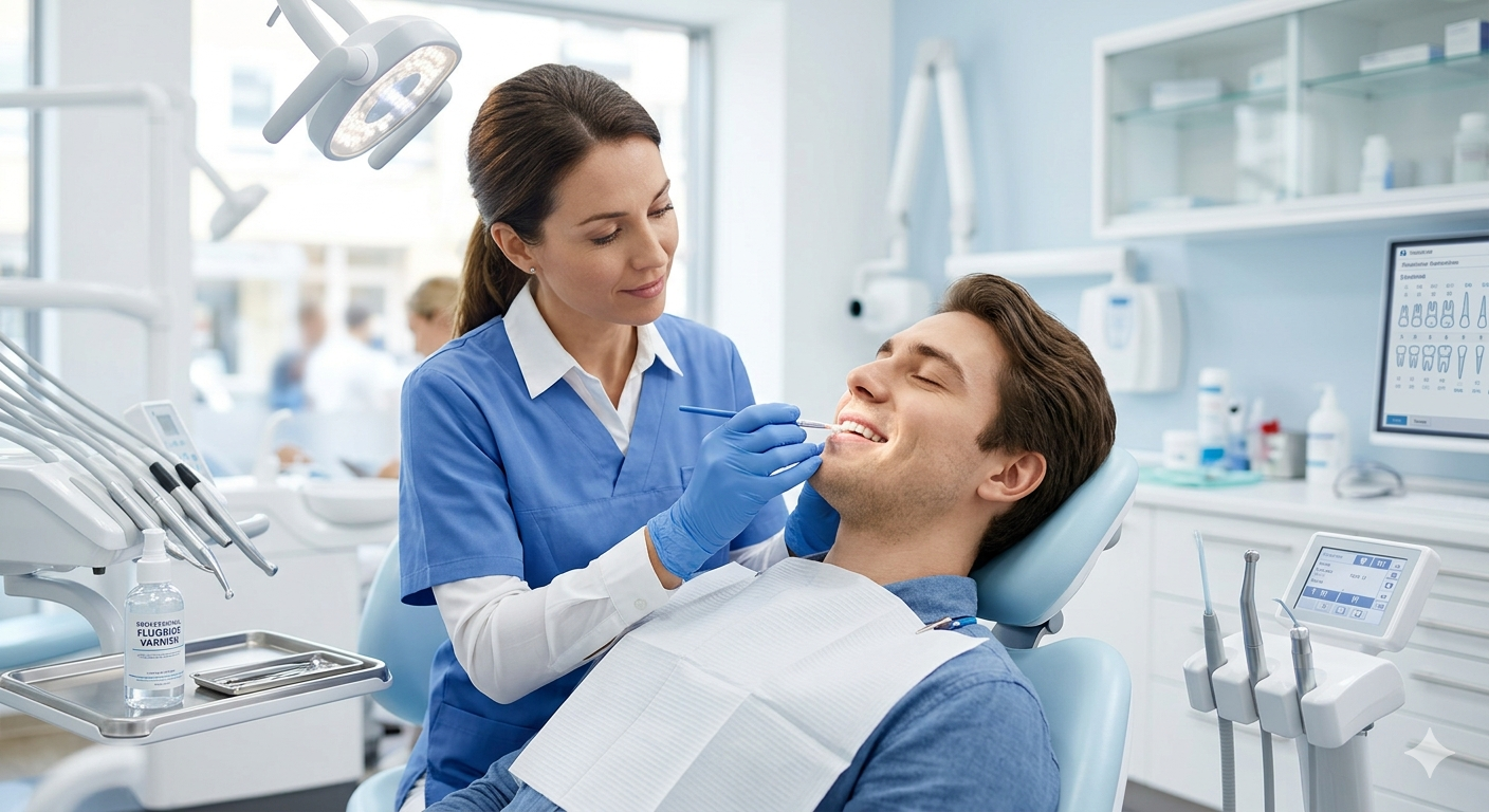 Servicios Aplicación de flúor en dientes para prevenir caries en clínica odontológica