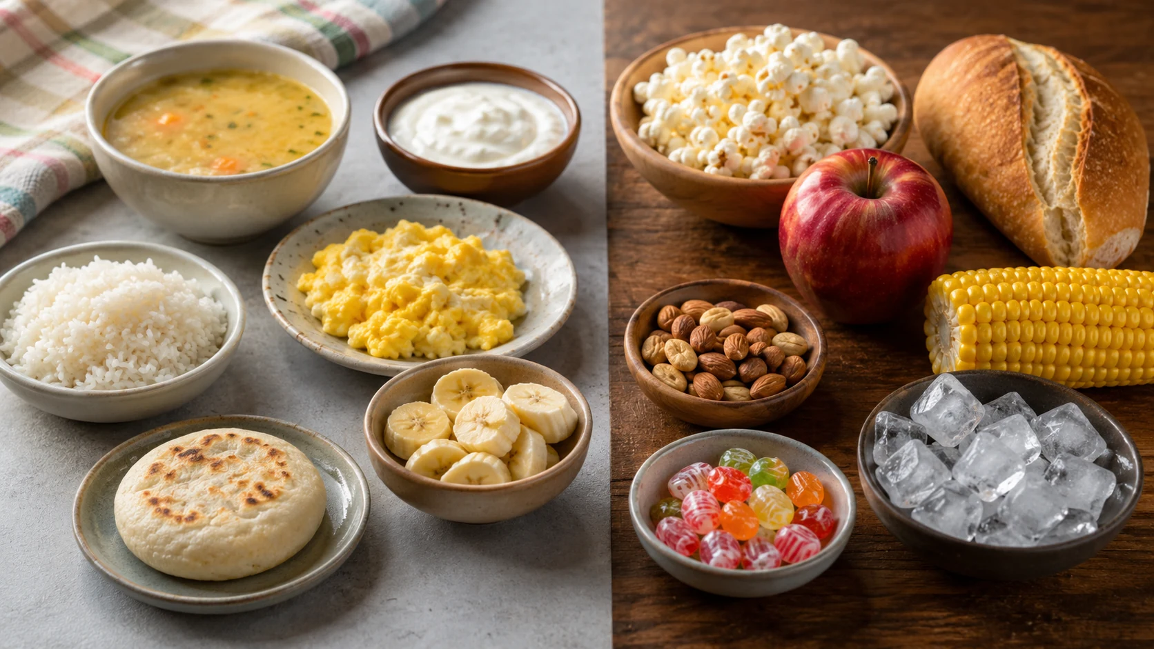 Comparación entre alimentos más seguros y alimentos de riesgo para pacientes con brackets