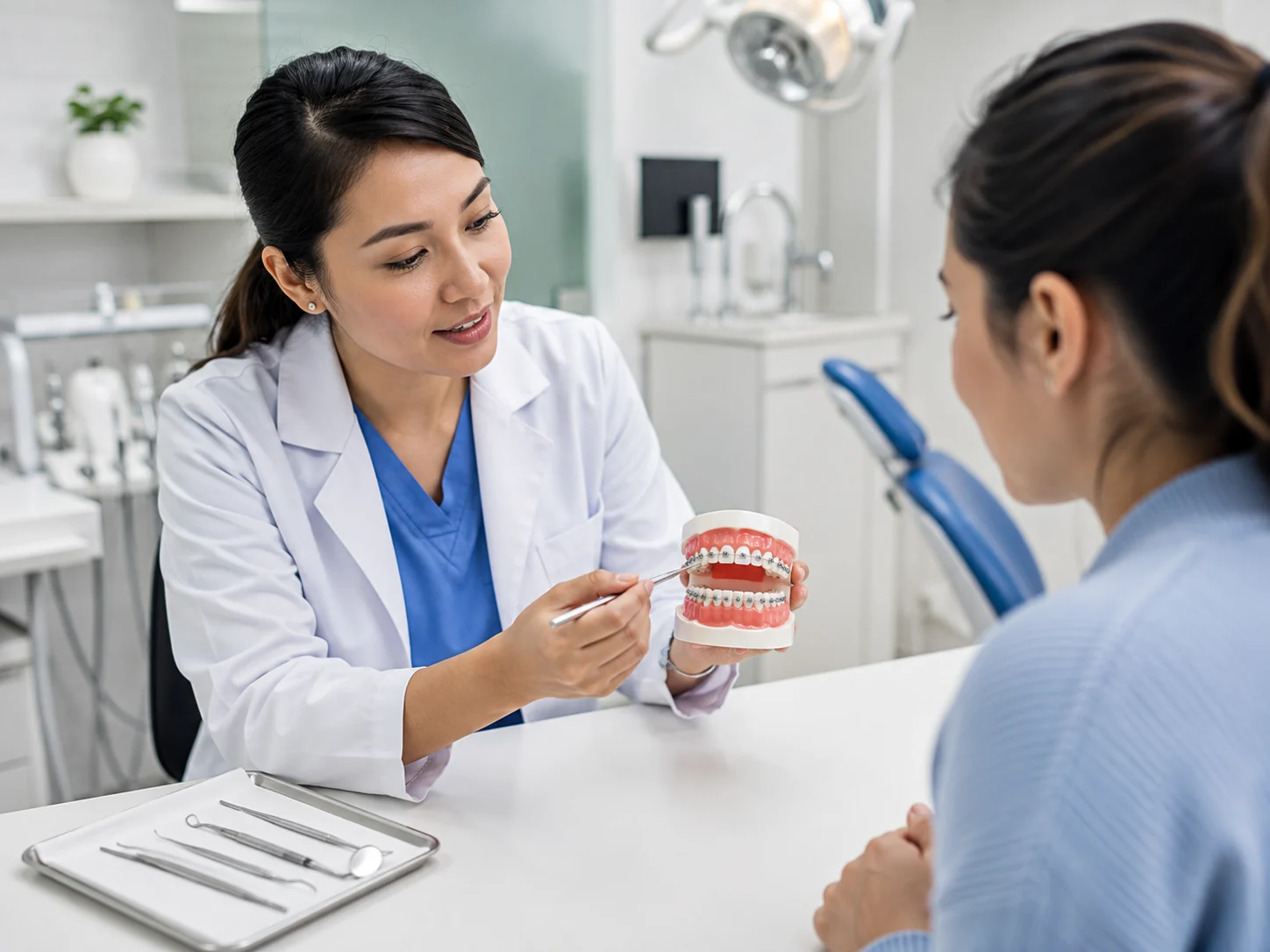 Brackets metálicos usados en tratamiento de ortodoncia