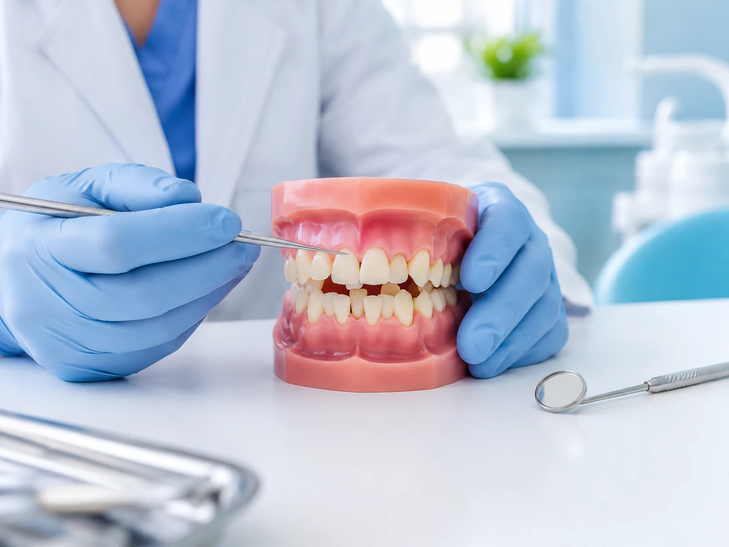 Modelos dentales comparando mordida cruzada, abierta y sobremordida