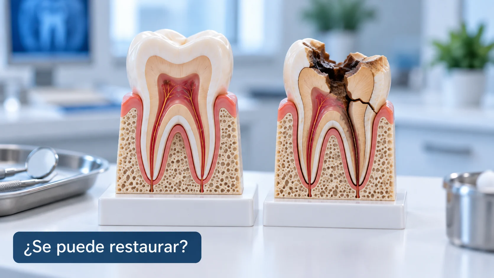 Endodoncia o extracción: ¿cuándo conviene salvar el diente y cuándo extraerlo? Modelos dentales que ayudan a explicar si un diente conserva estructura suficiente para ser restaurado