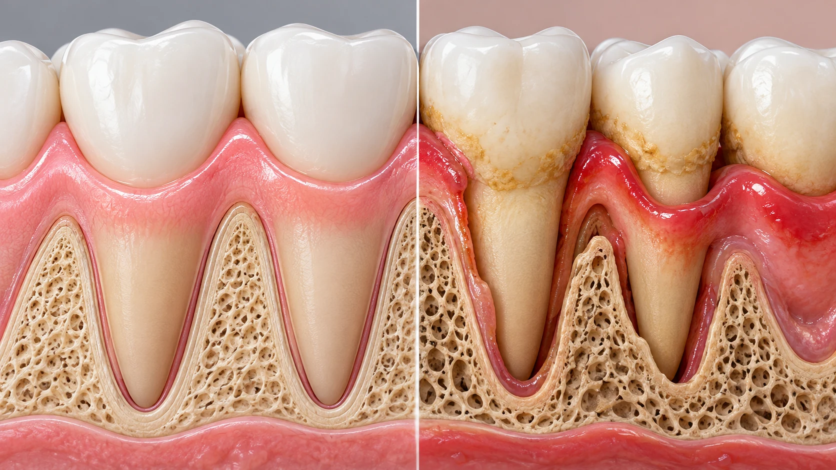 Comparación entre inflamación gingival y pérdida de soporte periodontal