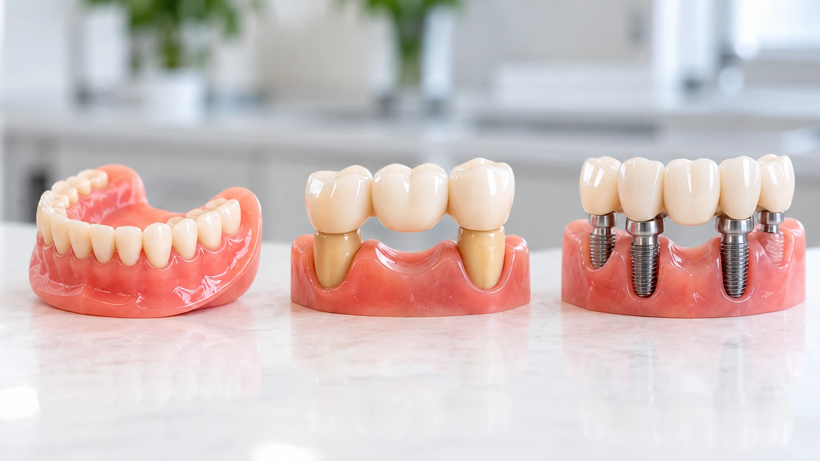 Modelos de distintas opciones de prótesis dentales