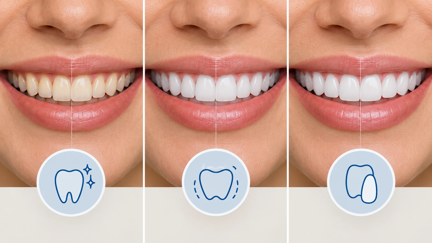 Comparación visual de distintas opciones para modificar la apariencia de la sonrisa
