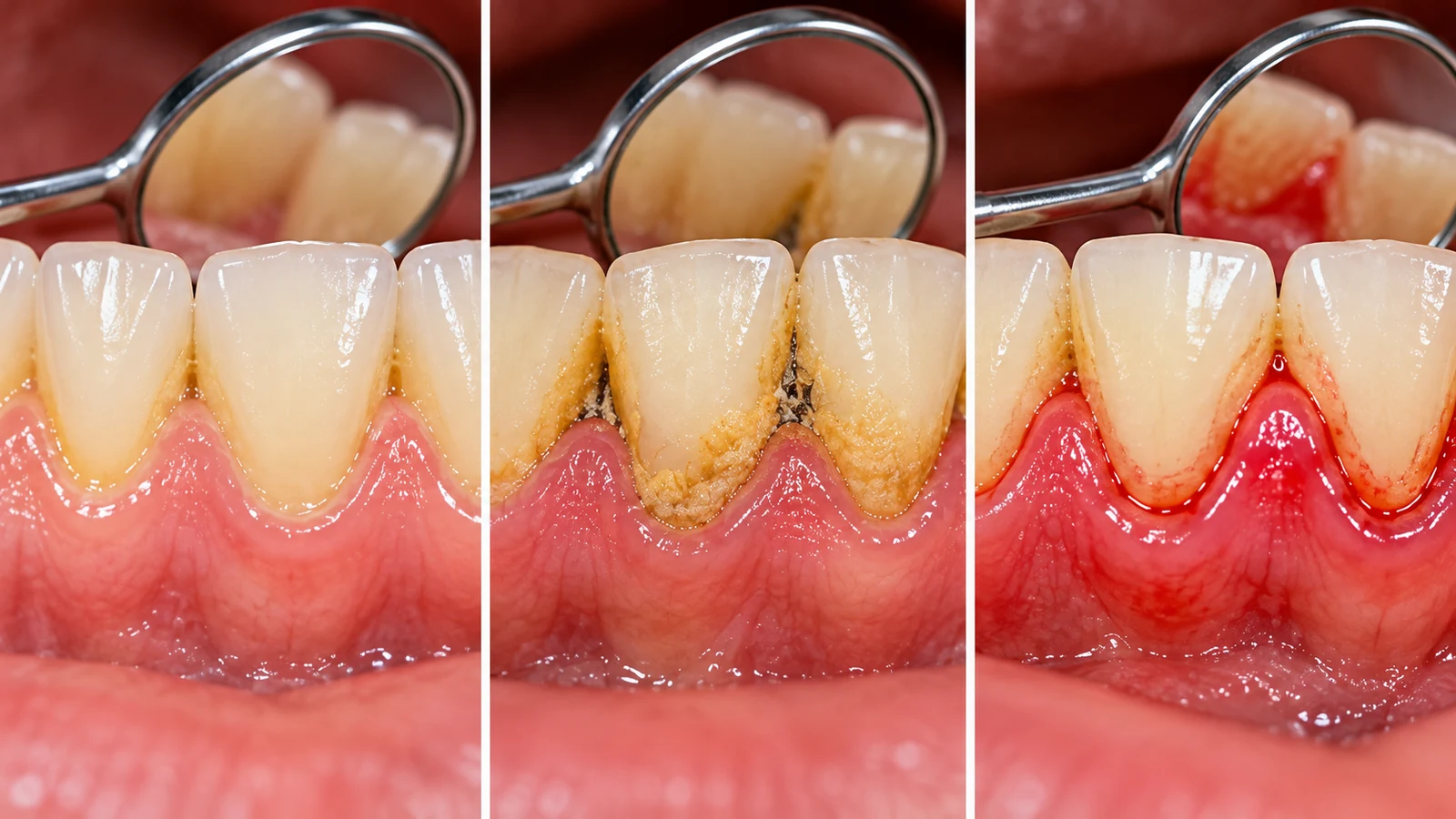 Profilaxis y detartraje dental en Zipaquirá: diferencias, cuándo se necesitan y qué esperar Comparación visual de placa, sarro y encías inflamadas antes de definir el procedimiento.