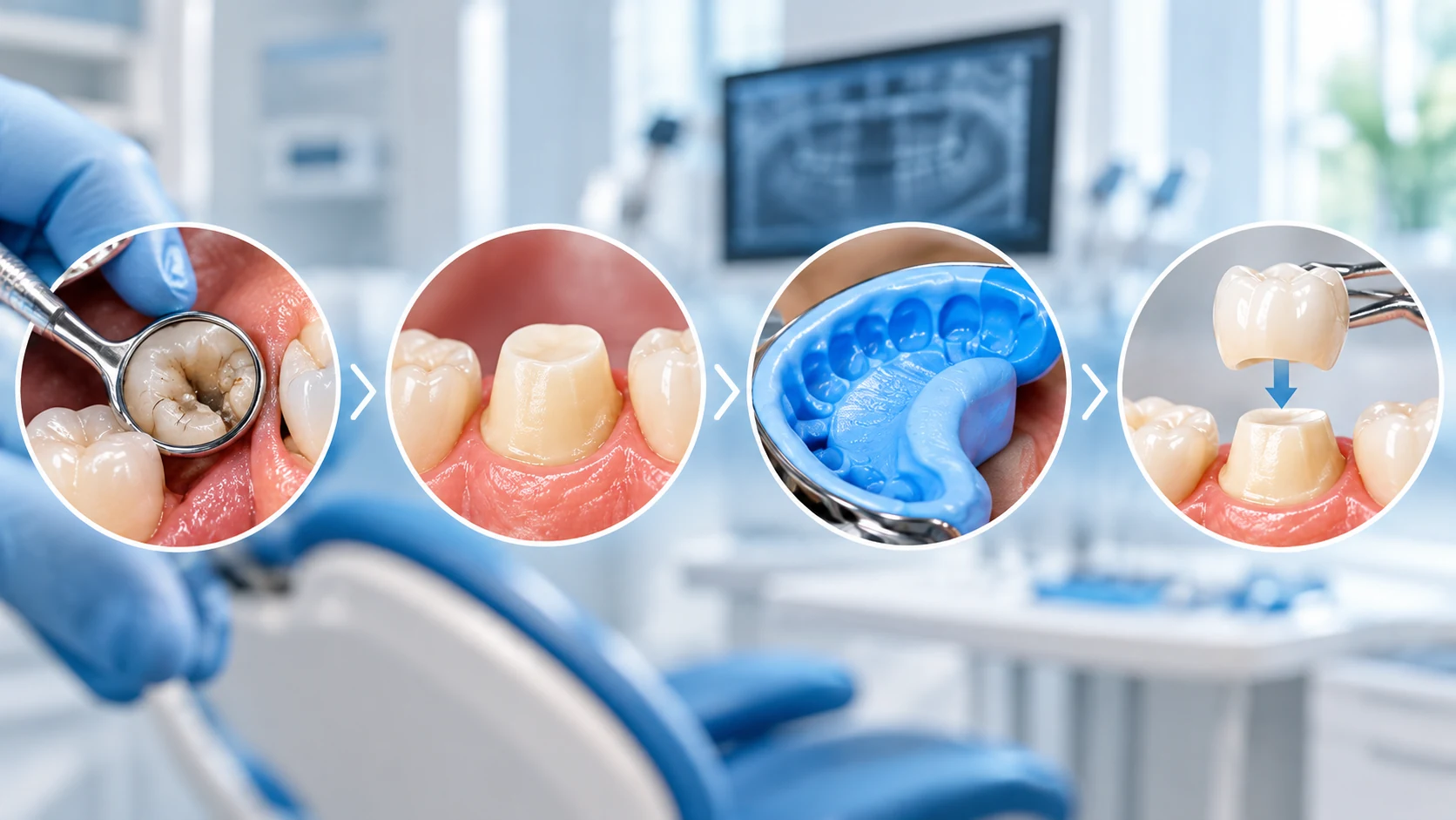 Secuencia ilustrativa de evaluación, preparación, registro y colocación de una corona dental
